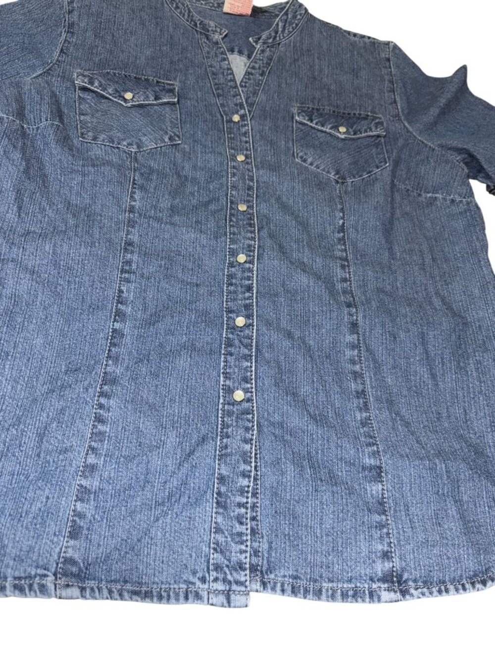 Vintage  Faded Glory Large Pearl Snap Chambray Blouse Ladies - Picture 3 of 8
